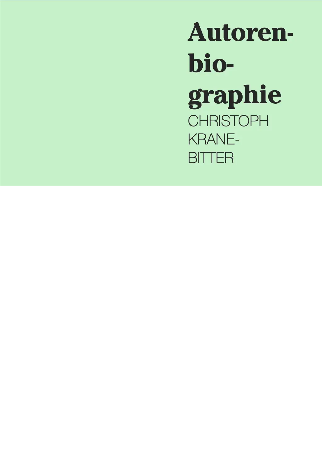 Christoph Kranebitter | Autorenbiographie | Lang
